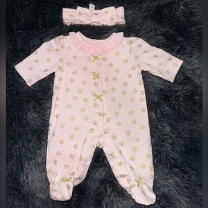 Little Me Girls Newborn Footie Outfit with Headband